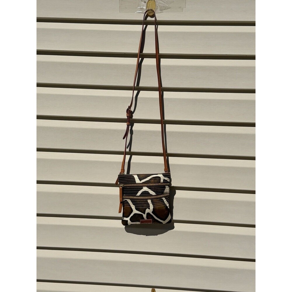 Dooney & Bourke Giraffe Print Crossbody Bag Triple Zip Nylon Leather Small